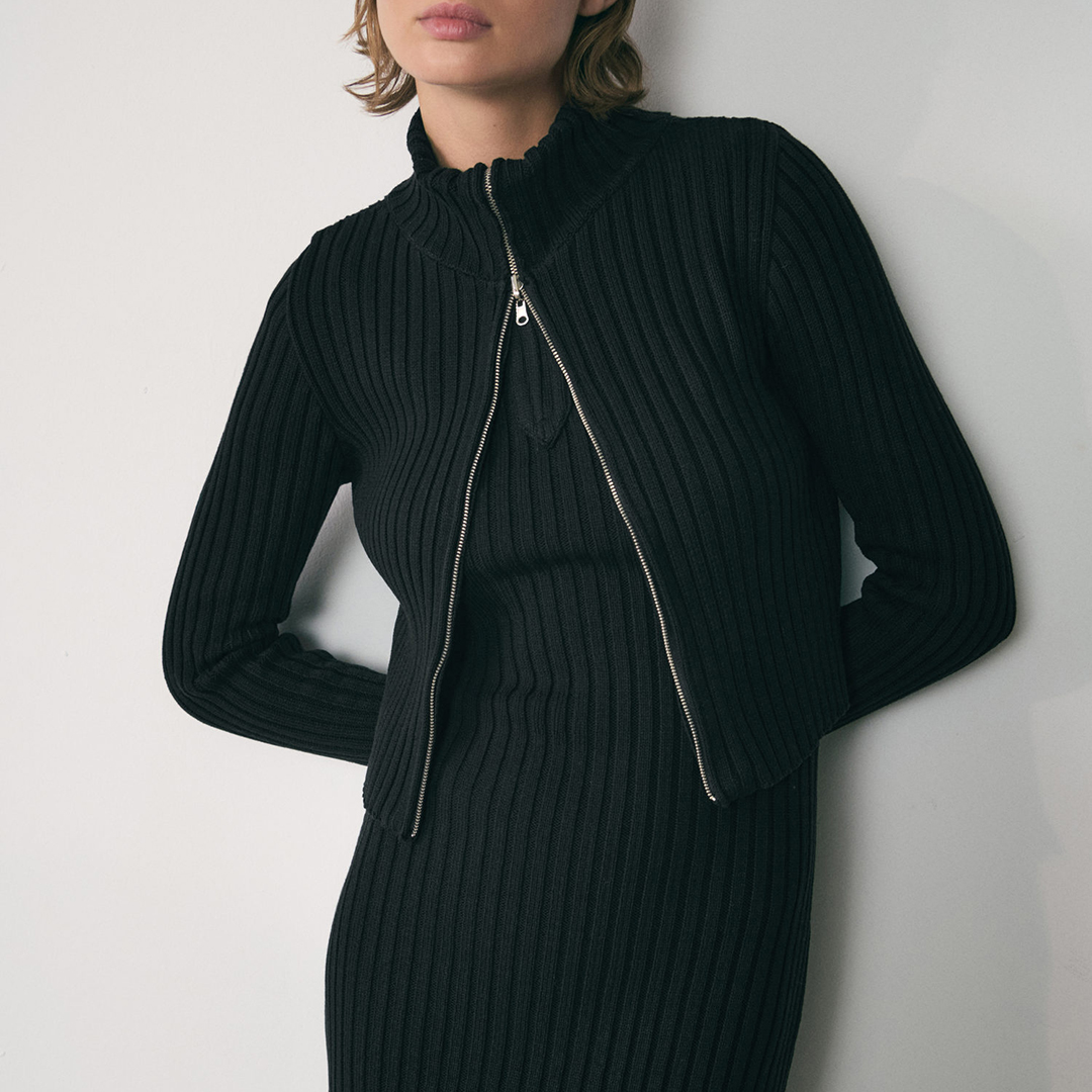 Mango Women's   Black Combined Knitted Dress With Zip in Size S, BrandAlley