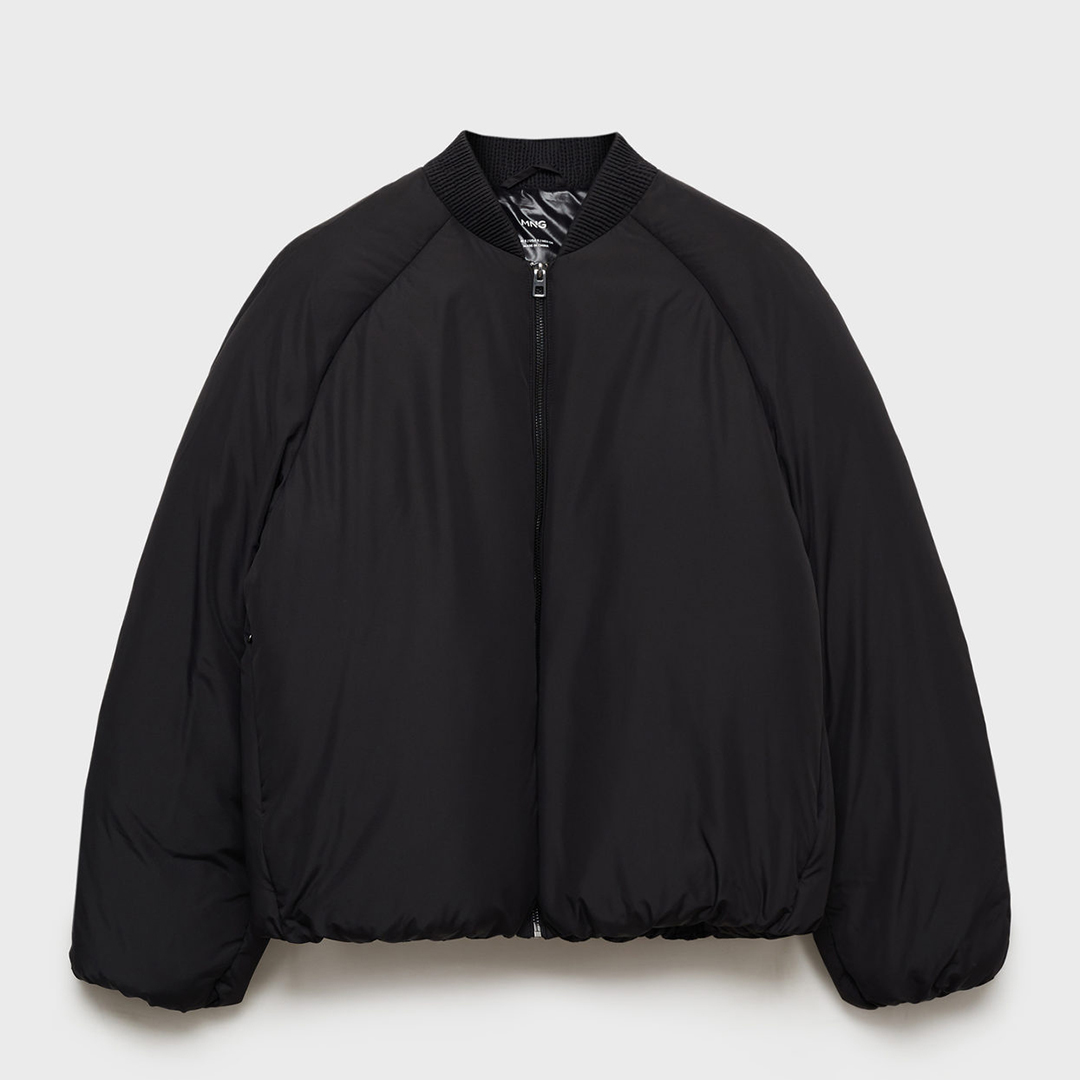 Mango Women's   Black Zip Padded Bomber Jacket in Size M, BrandAlley