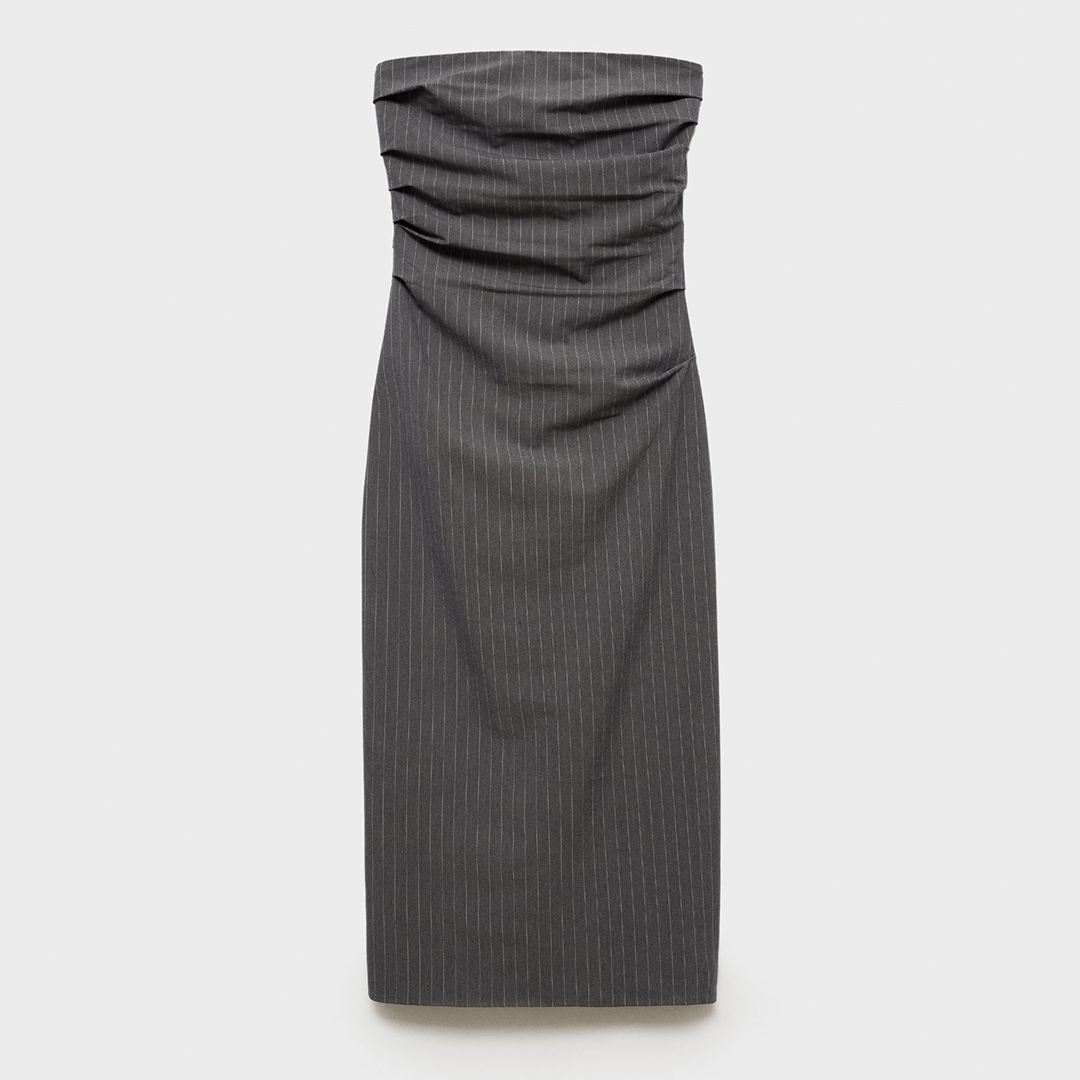 Mango Women's   Grey Strapless Pinstripe Dress in Size S, BrandAlley