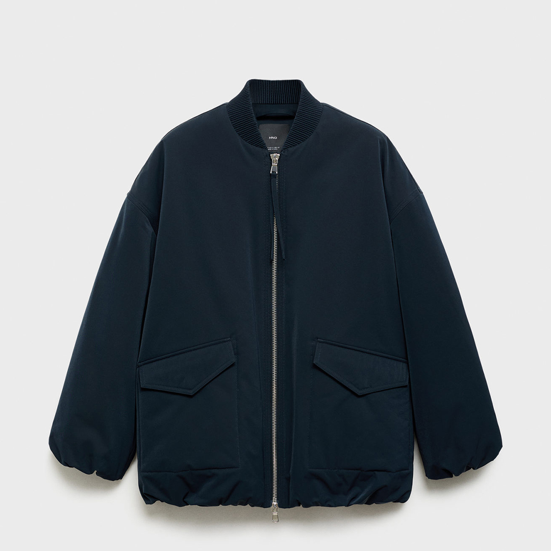 Mango Women's  Navy Bomber Jacket With Double Zip in Size L, BrandAlley