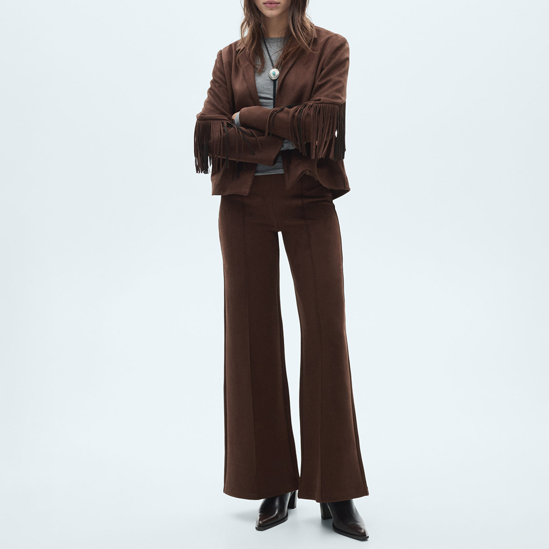 Mango Brown Suede Effect Fringes Jacket - Size S