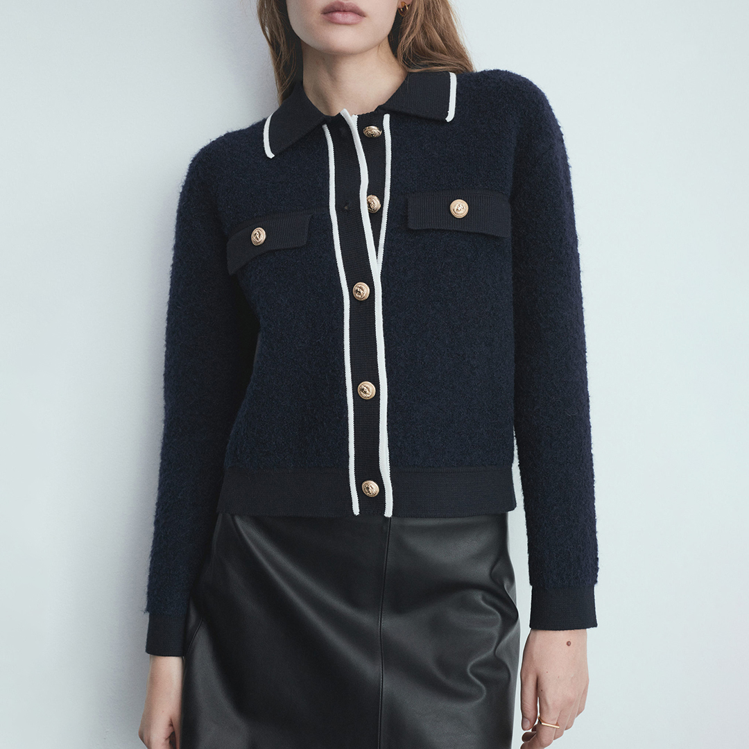 Mango Women's  Navy Knitted Buttoned Jacket in Size S, BrandAlley