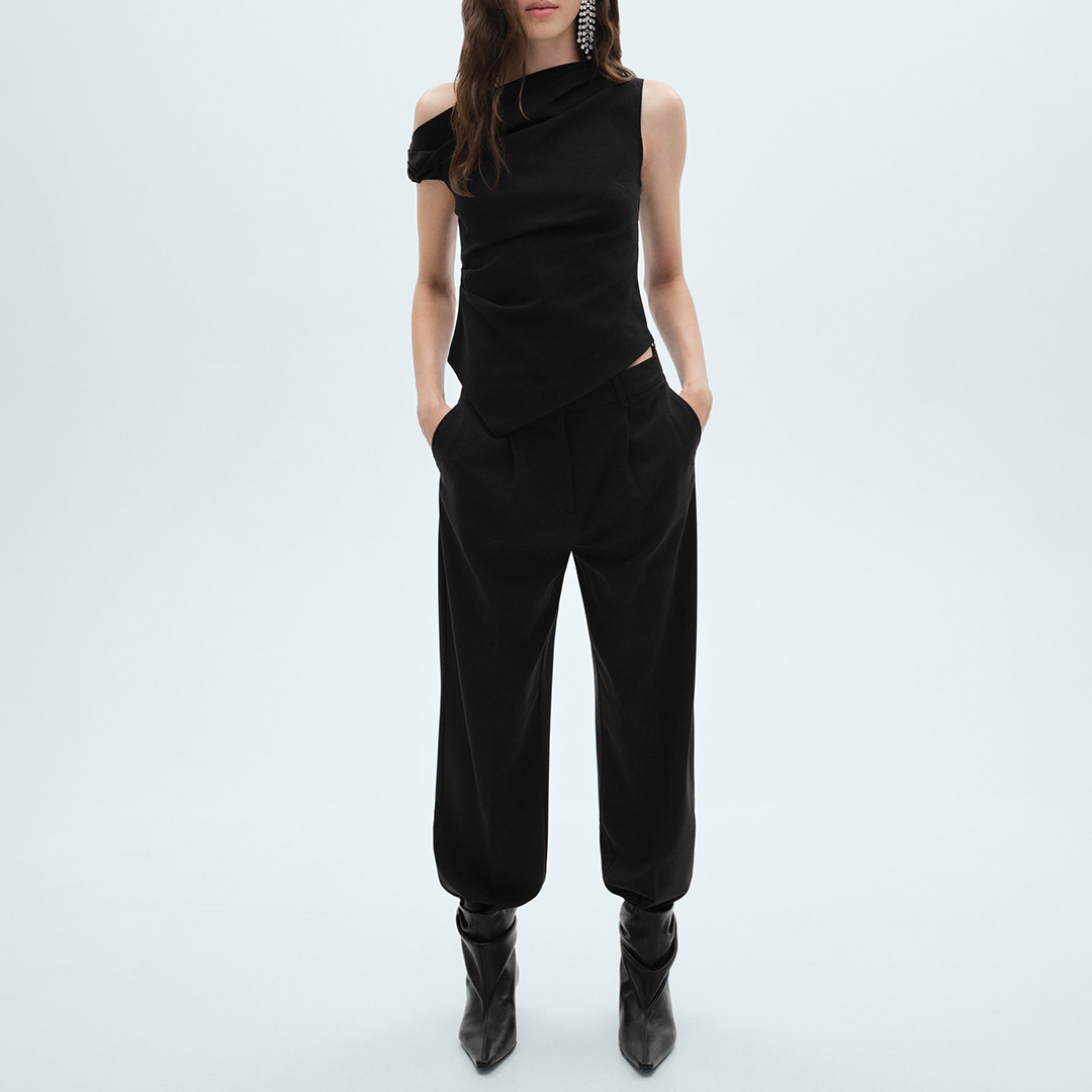 Mango Women's  Black Asymmetrical Draped Top in Size S, BrandAlley