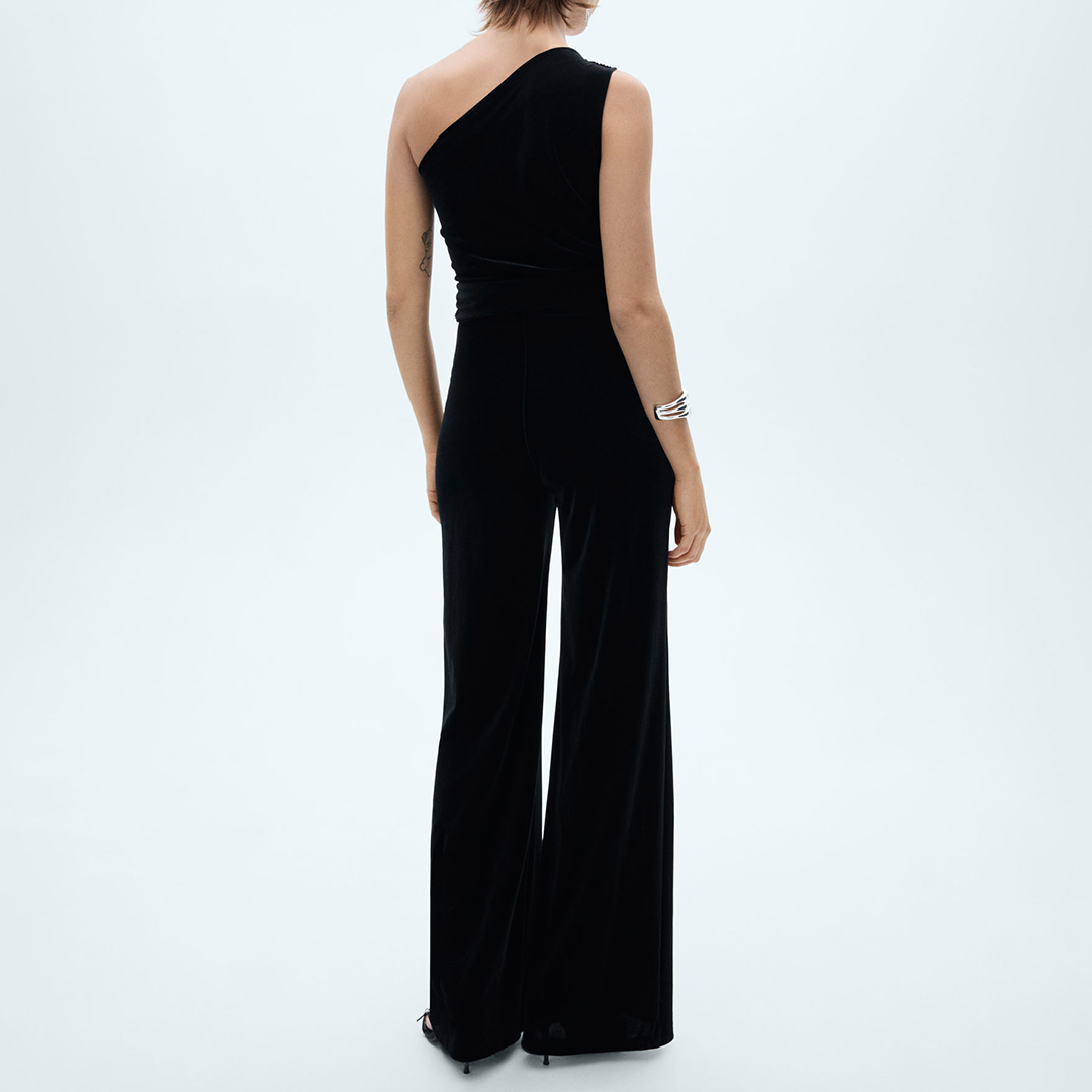 Mango Women's  Black Asymmetric Velvet Jumpsuit in Size L, BrandAlley