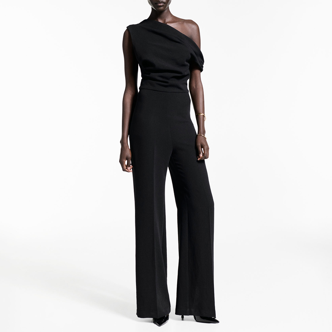 Mango Women's  Black Asymmetrical Jumpsuit With Draped Detail in Size XS, BrandAlley