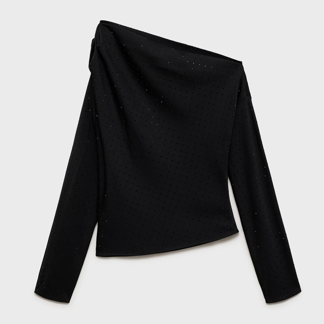 Mango Women's   Black Asymmetrical Sequined Blouse in Size L, BrandAlley