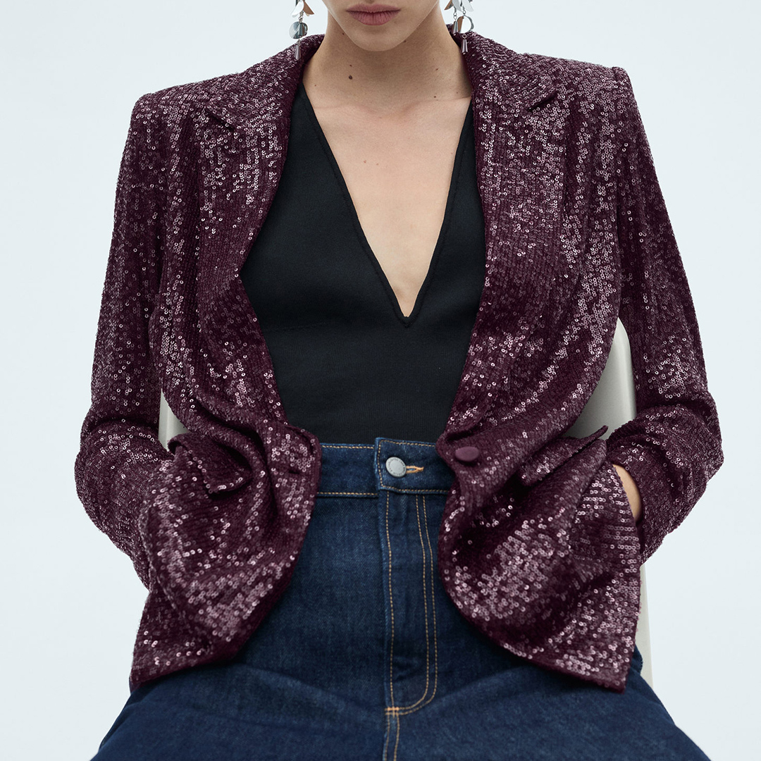 Mango Women's  Red Sequin Suit Jacket in Size M, BrandAlley