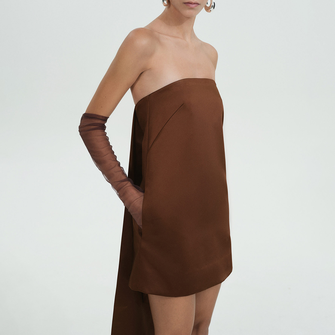 Brown Short Strapless Satin Dress Brown Short Strapless Satin Dress