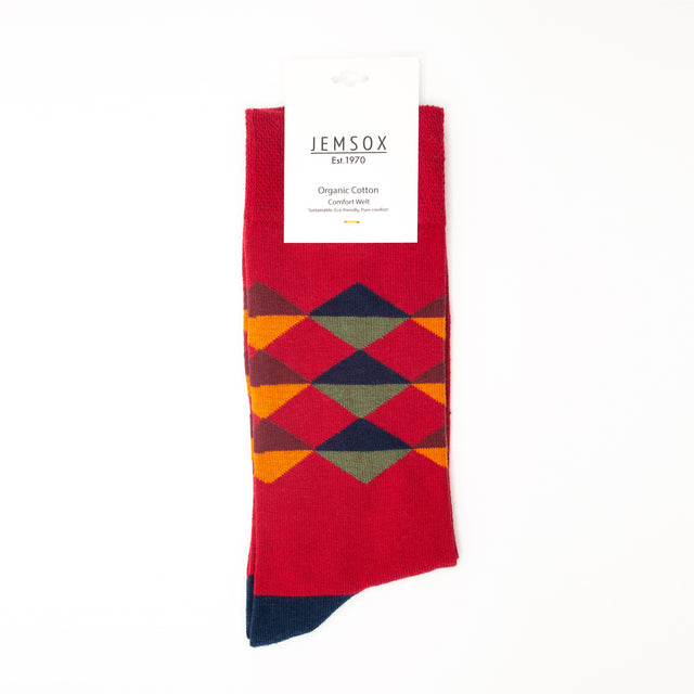 JEMSOX Men's   Red  Diamond Pattern  Comfort Top Cotton Socks in Size 6/9, BrandAlley