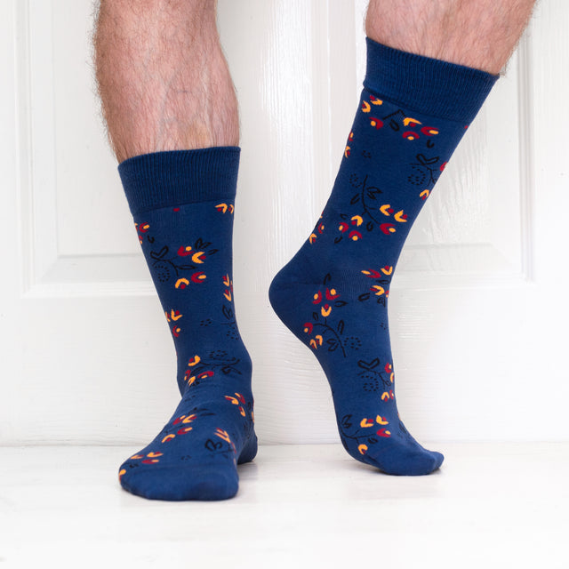 JEMSOX Men's  Ditsy Flower Design  Cotton Socks - Denim in Size 7/11, BrandAlley