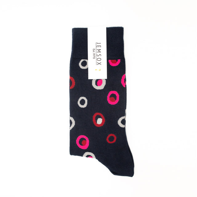 JEMSOX Men's   Navy Spot In A Circle  Cotton Socks - Pink in Size 7/11, BrandAlley