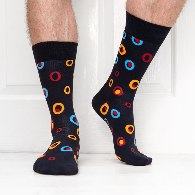 JEMSOX Men's   Navy Spot In A Circle  Cotton Socks - Orange in Size 7/11, BrandAlley