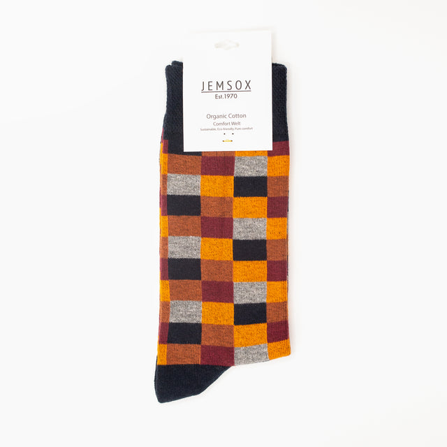 JEMSOX Men's  Square Pattern  Comfort Top Cotton Socks - Orange in Size 6/9, BrandAlley