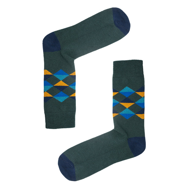 JEMSOX Men's   Green  Diamond Pattern  Comfort Top Cotton Socks in Size 6/9, BrandAlley