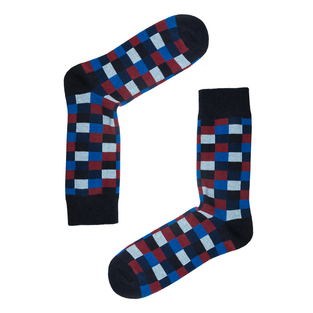 JEMSOX Men's  Square Pattern  Comfort Top Cotton Socks - Navy in Size 6/9, BrandAlley