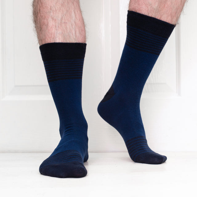 JEMSOX Men's  Fine Stripe Design  Comfort Top Cotton Socks - Classic Blue in Size 6/9, BrandAlley