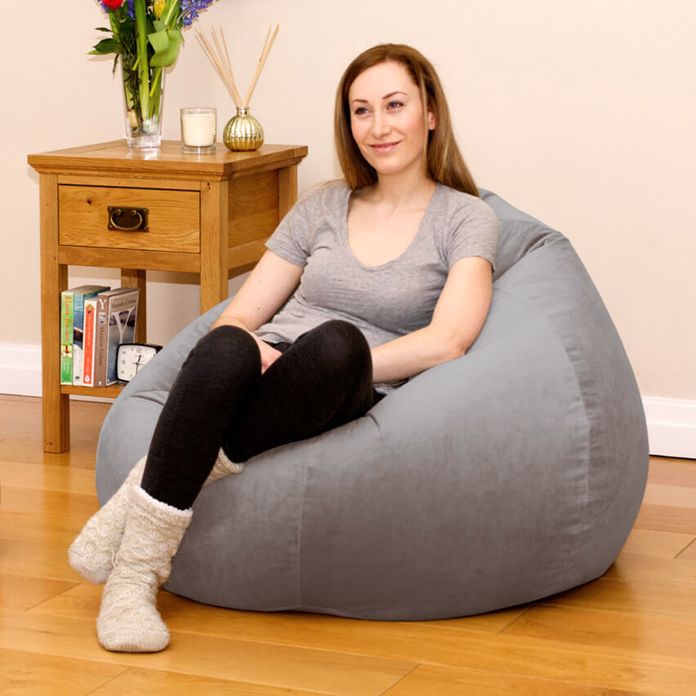 rucomfy   Slouchbag Adult Beanbag - Velvet - Pebble Grey in Size Large, BrandAlley