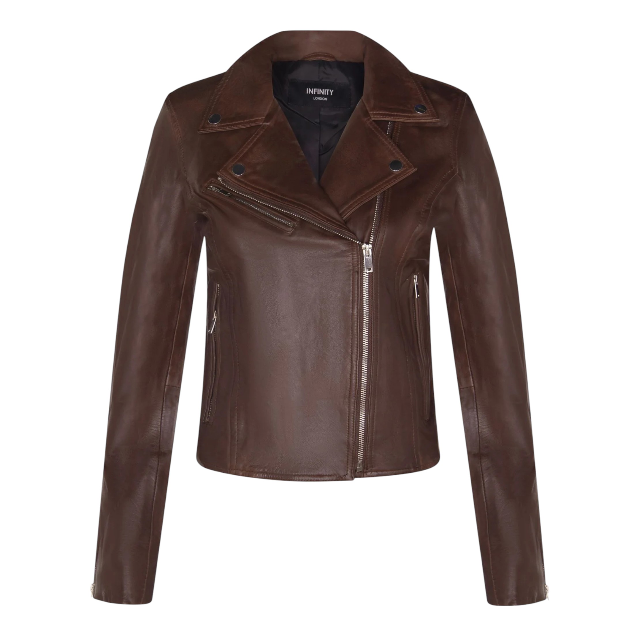 Infinity Leather Women's   Brown Classic Leather Brando Biker Jacket-Loughton in Size S, BrandAlley