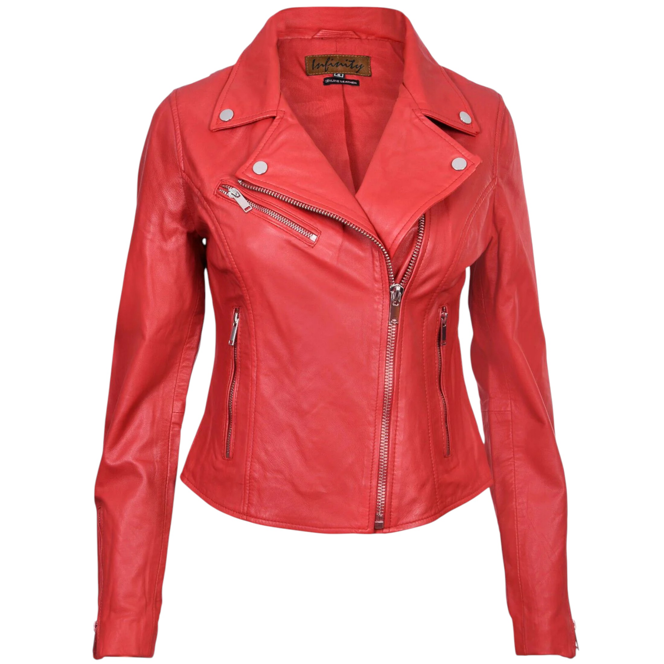 Infinity Leather Women's   Red Classic Leather Brando Biker Jacket-Loughton in Size XL, BrandAlley