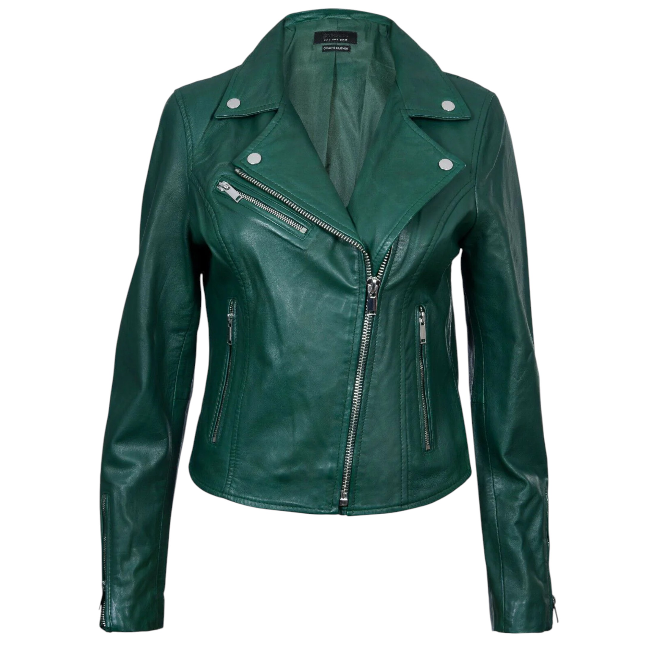 Infinity Leather Women's   Green Classic Leather Brando Biker Jacket-Loughton in Size XL, BrandAlley