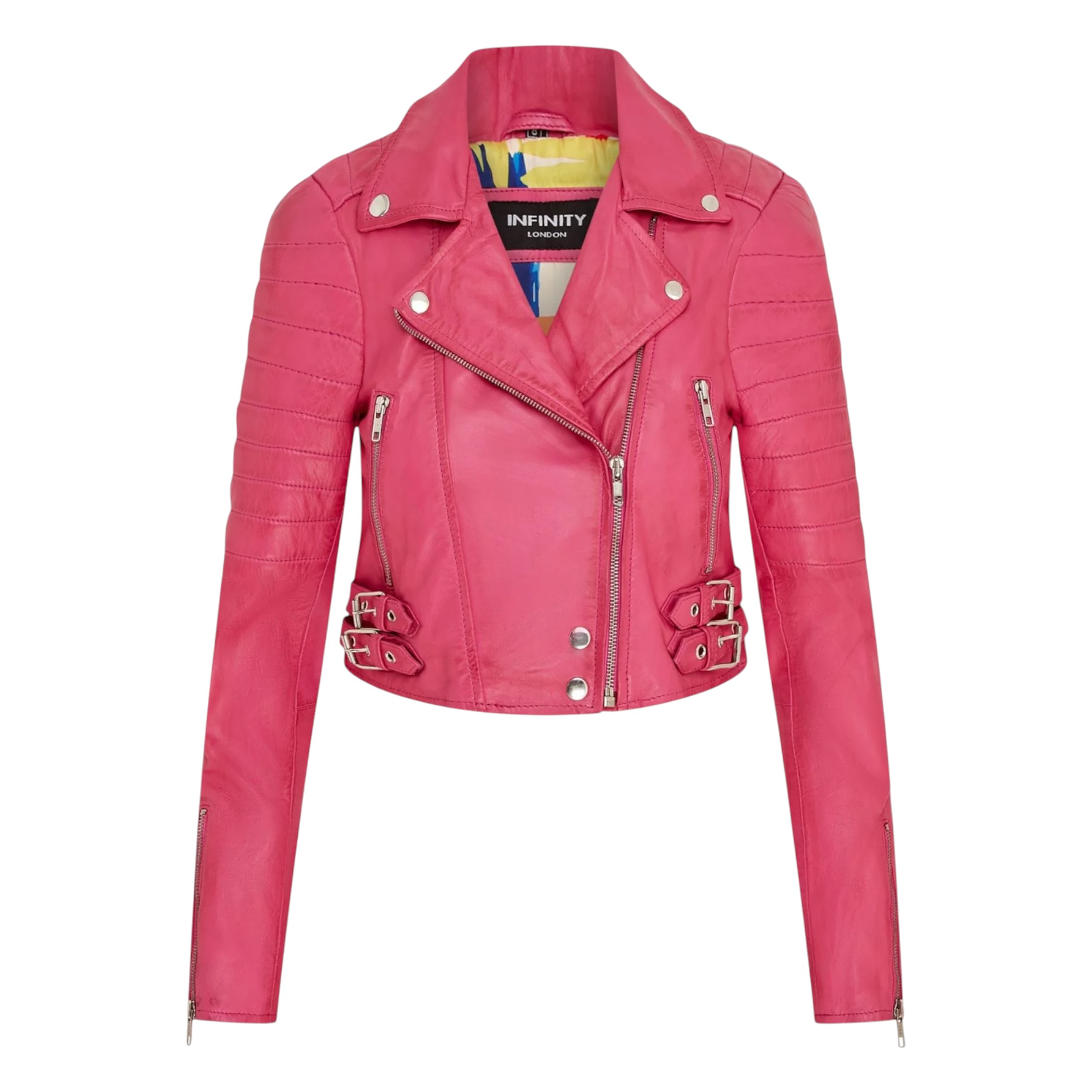 Infinity Leather Women's   Fuschia Brando Cropped Leather Jacket-Longtown in Size 2XL, BrandAlley