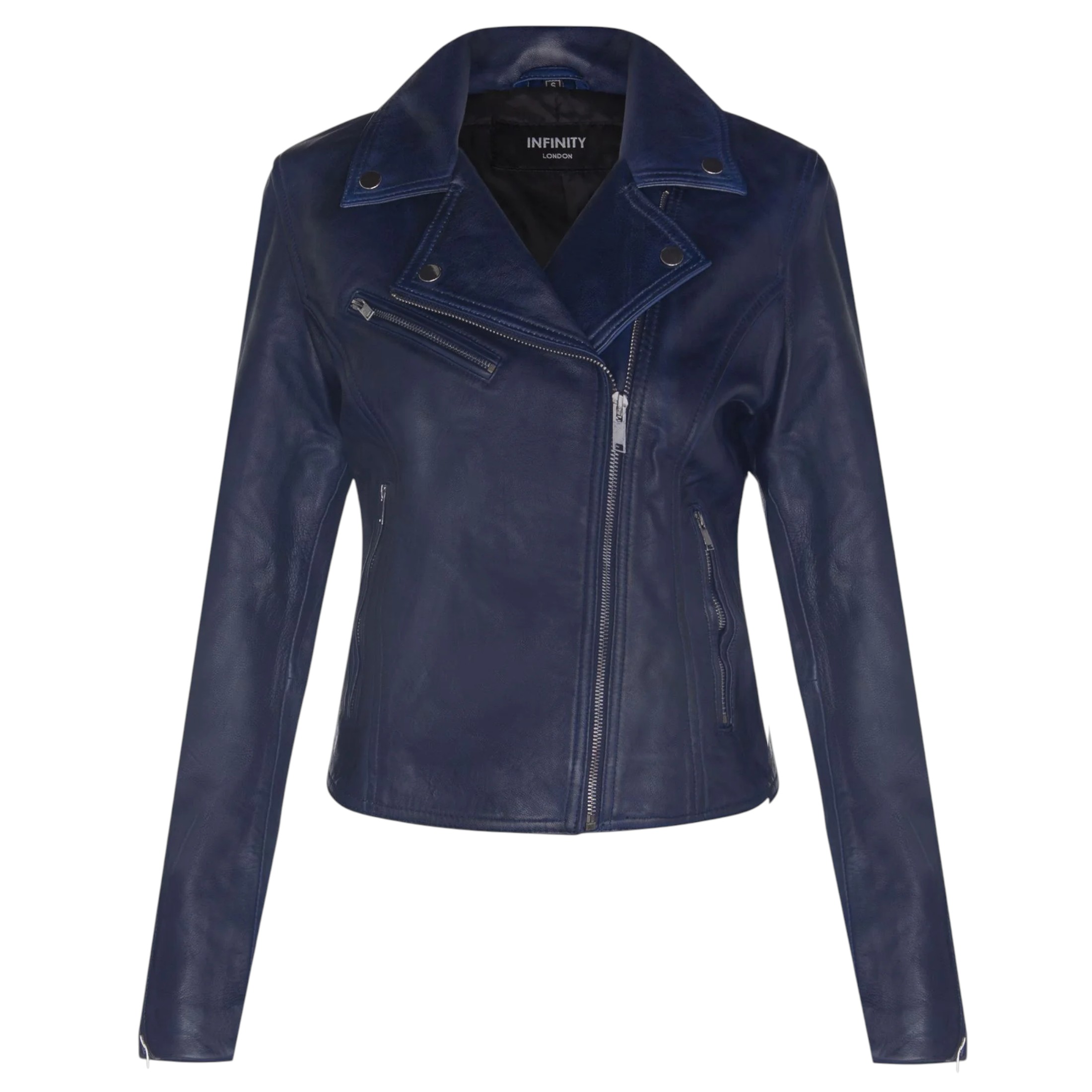 Infinity Leather Women's   Blue Classic Leather Brando Biker Jacket-Loughton in Size XL, BrandAlley