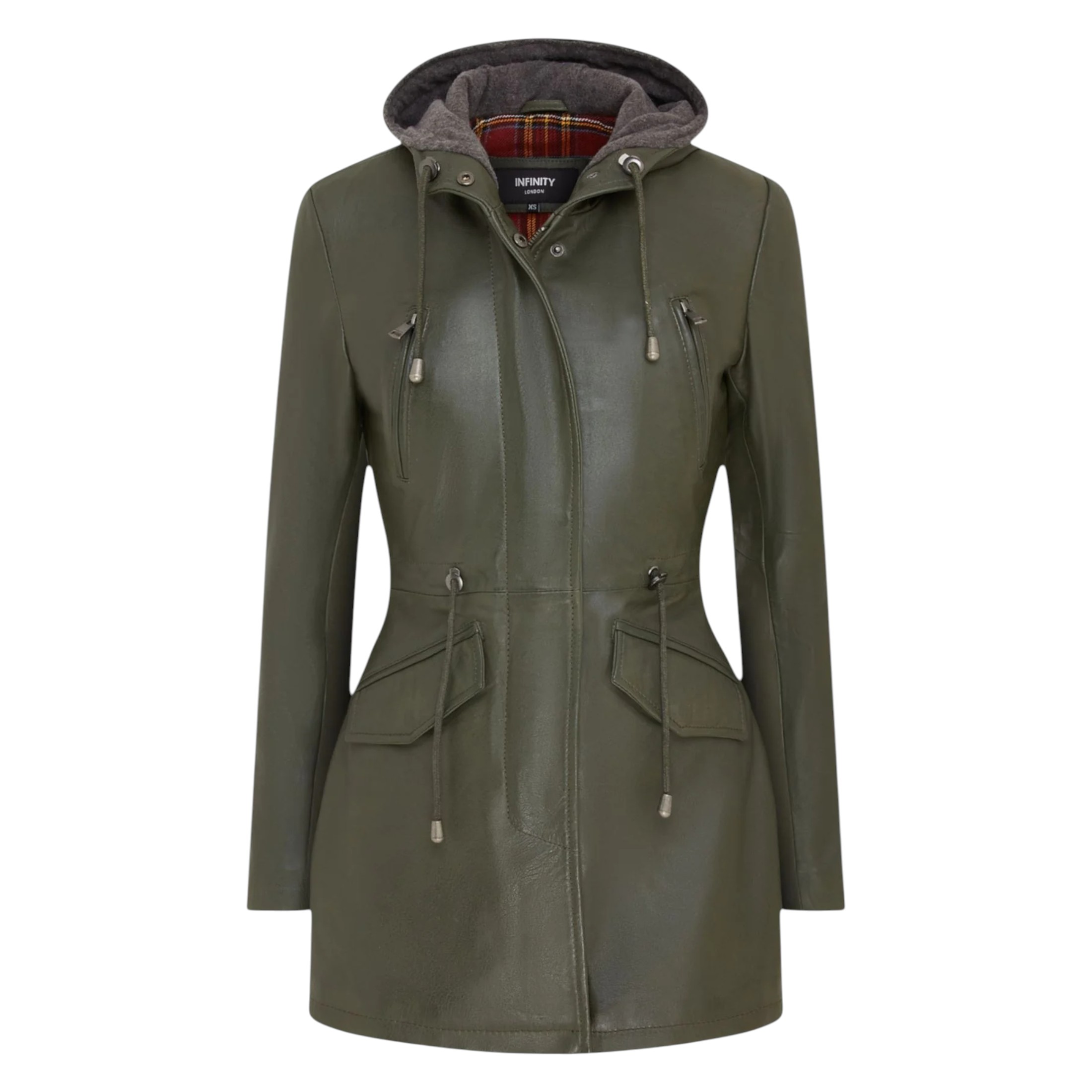 Infinity Leather Women's   Green Mid Length Hooded Parka Jacket-Oakengates in Size S, BrandAlley