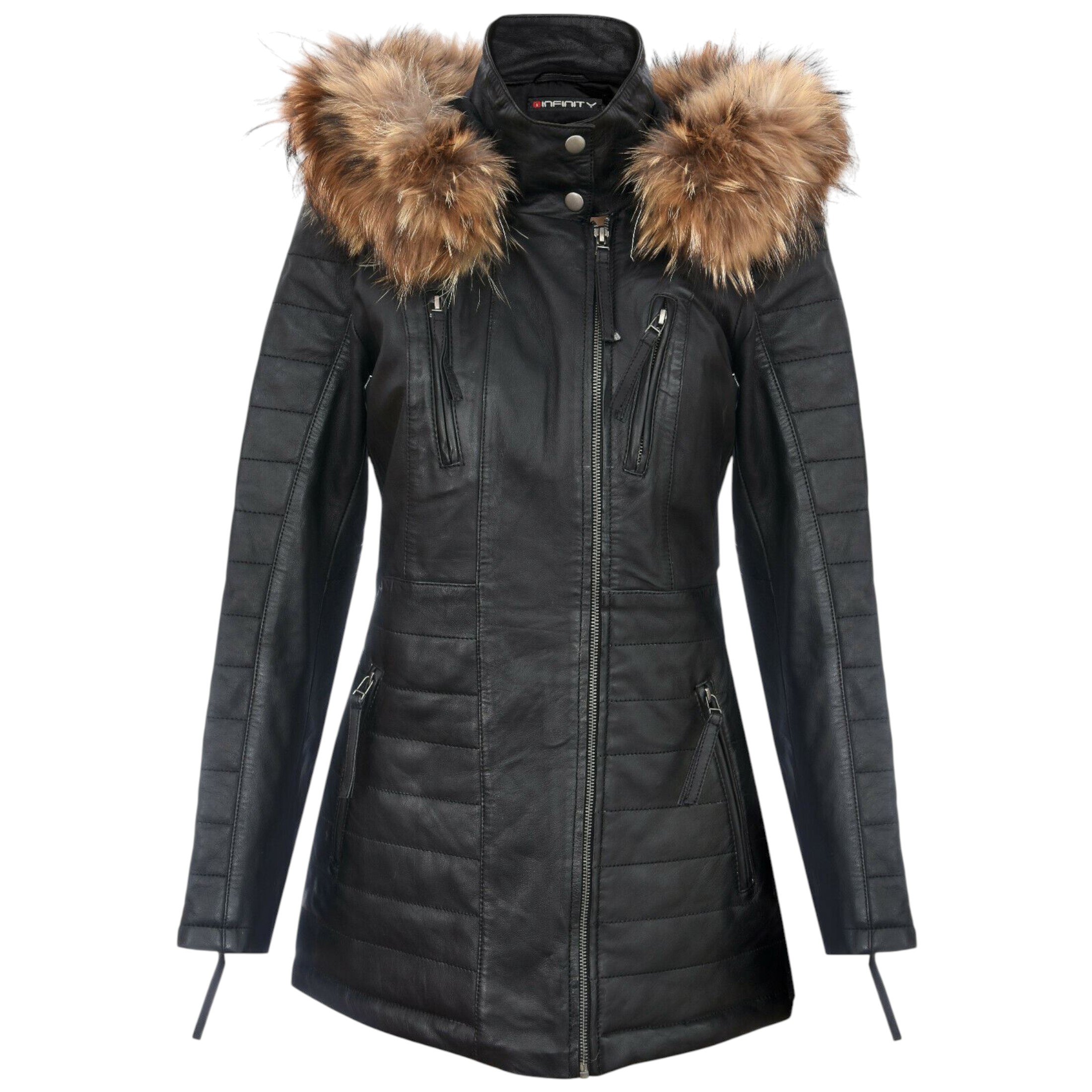 Infinity Leather Women's   Black Slim Fit Leather Hooded Parka Jacket-Northam in Size 5XL, BrandAlley