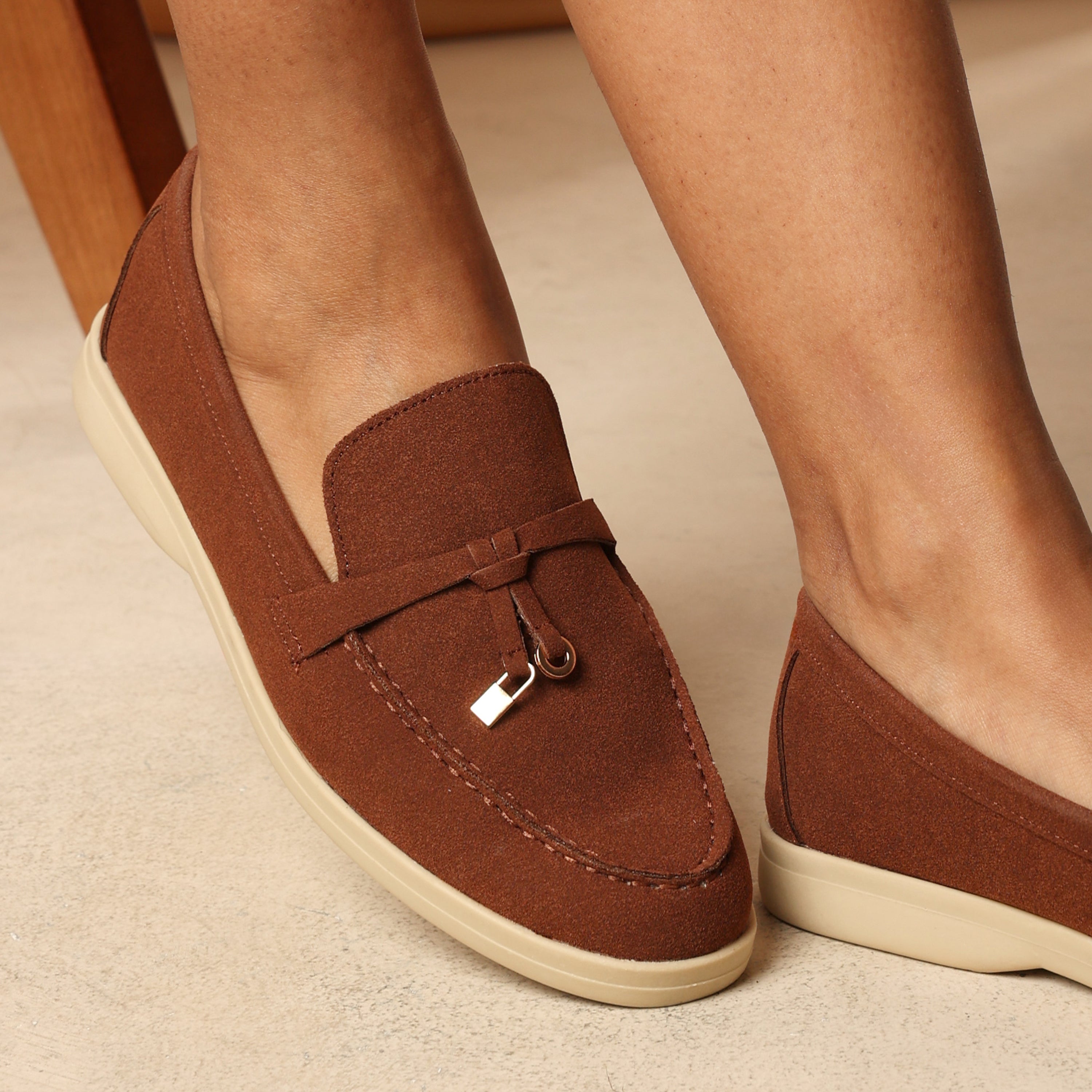 Where's that From Women's  Pegasus Brown Slip-On Loafers With Accessory Trim in Size 6, BrandAlley