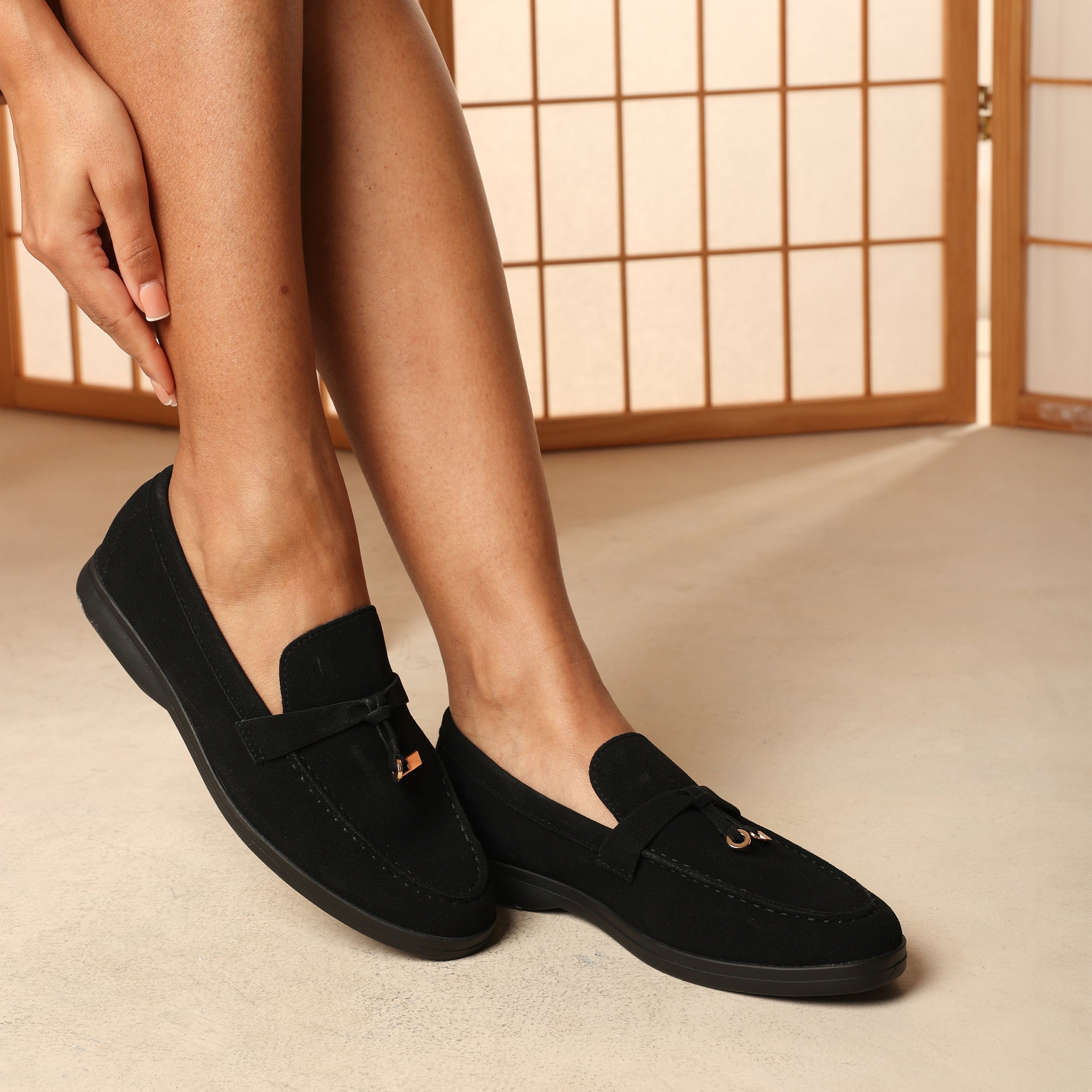 Where's that From Women's   Black Suede Pegasus Slip On Trim Loafers in Size 8, BrandAlley