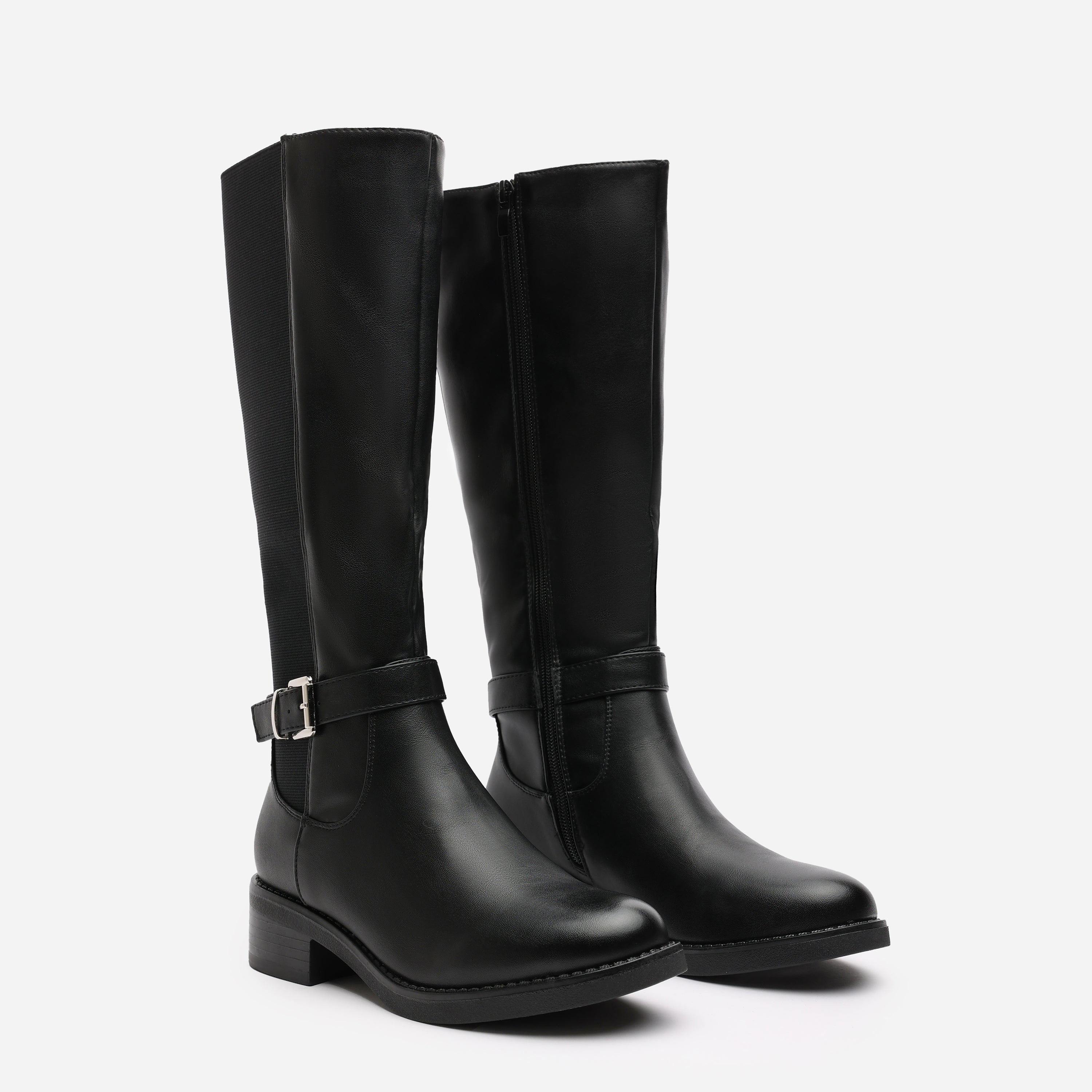 Where's that From Women's   Black 'Micah' Knee High Boots With Buckle Detail in Size 7, BrandAlley