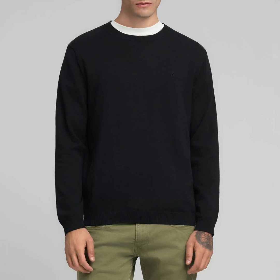 Replay Men's  Black Crew Neck Cotton Jumper in Size S, BrandAlley