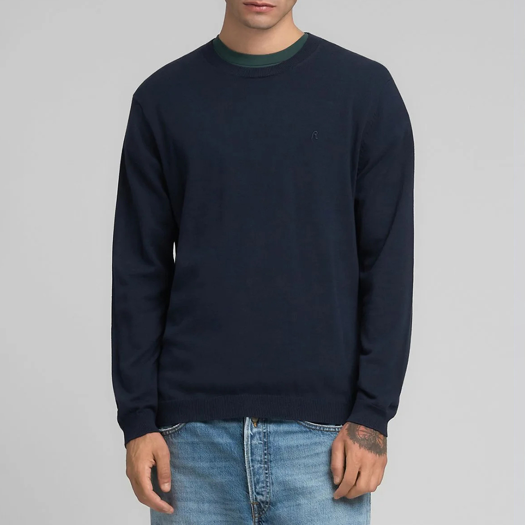 Replay Men's  Navy Crew Neck Cotton Jumper in Size L, BrandAlley