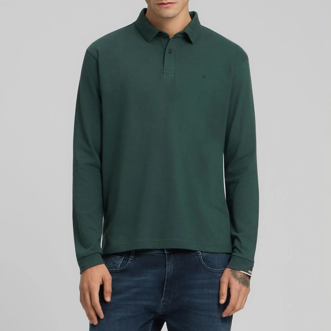 Replay Men's  Green Long Sleeve Stretch Cotton Polo Shirt in Size L, BrandAlley