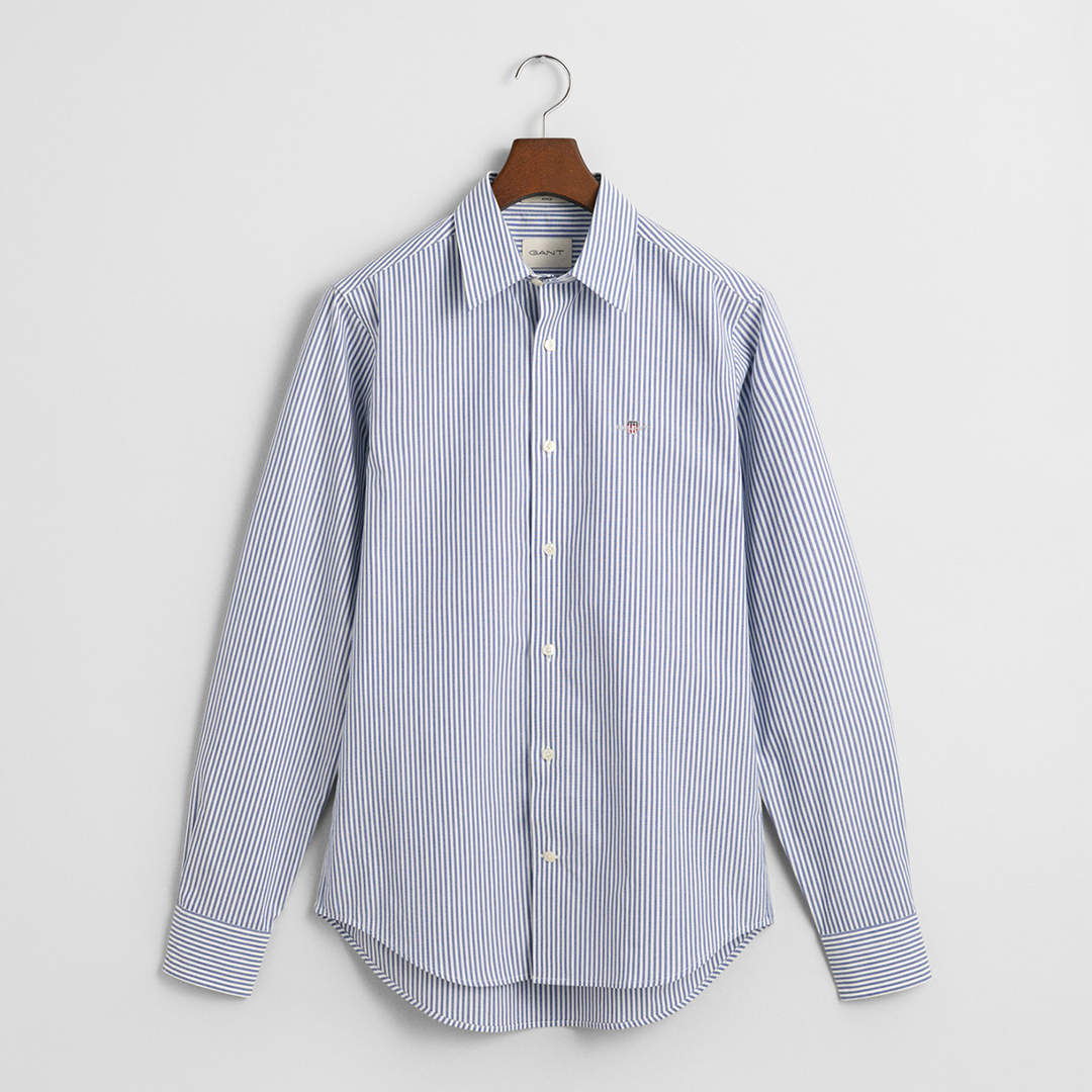 Gant Men's  Blue Slim Stretch Cotton Poplin Striped Shirt in Size L, BrandAlley