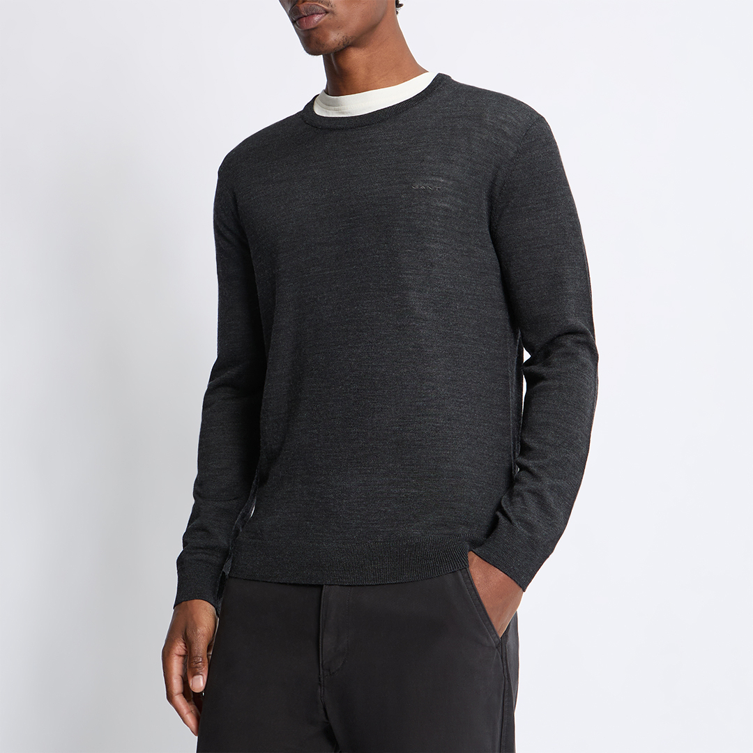 Gant Men's  Charcoal Extrafine Merino Wool Jumper in Size S, BrandAlley