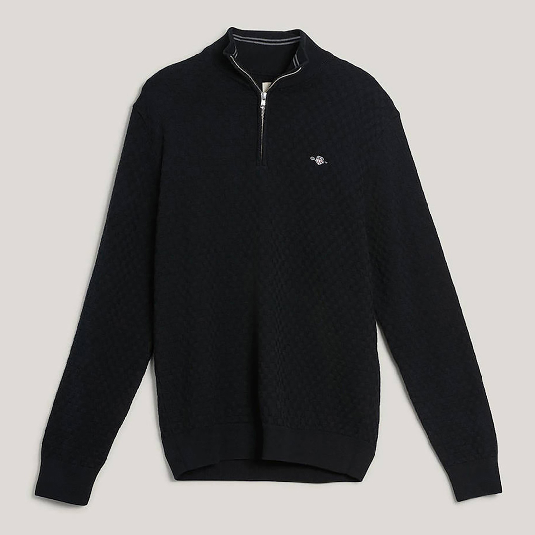 Gant Men's   Black Micro Texture Half Zip Jumper in Size S, BrandAlley