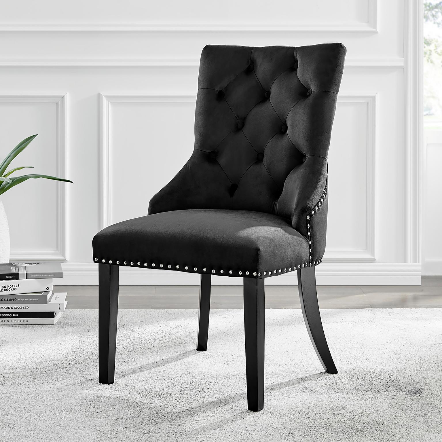 Furniturebox   2x Belgravia Black Velvet Knockerback Dining Chairs Black Legs , BrandAlley