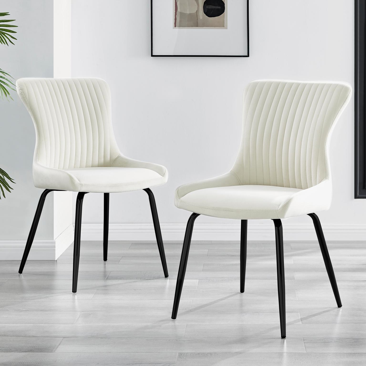 Furniturebox    Cream 2X Nora Velvet Dining Chairs Black Legs , BrandAlley