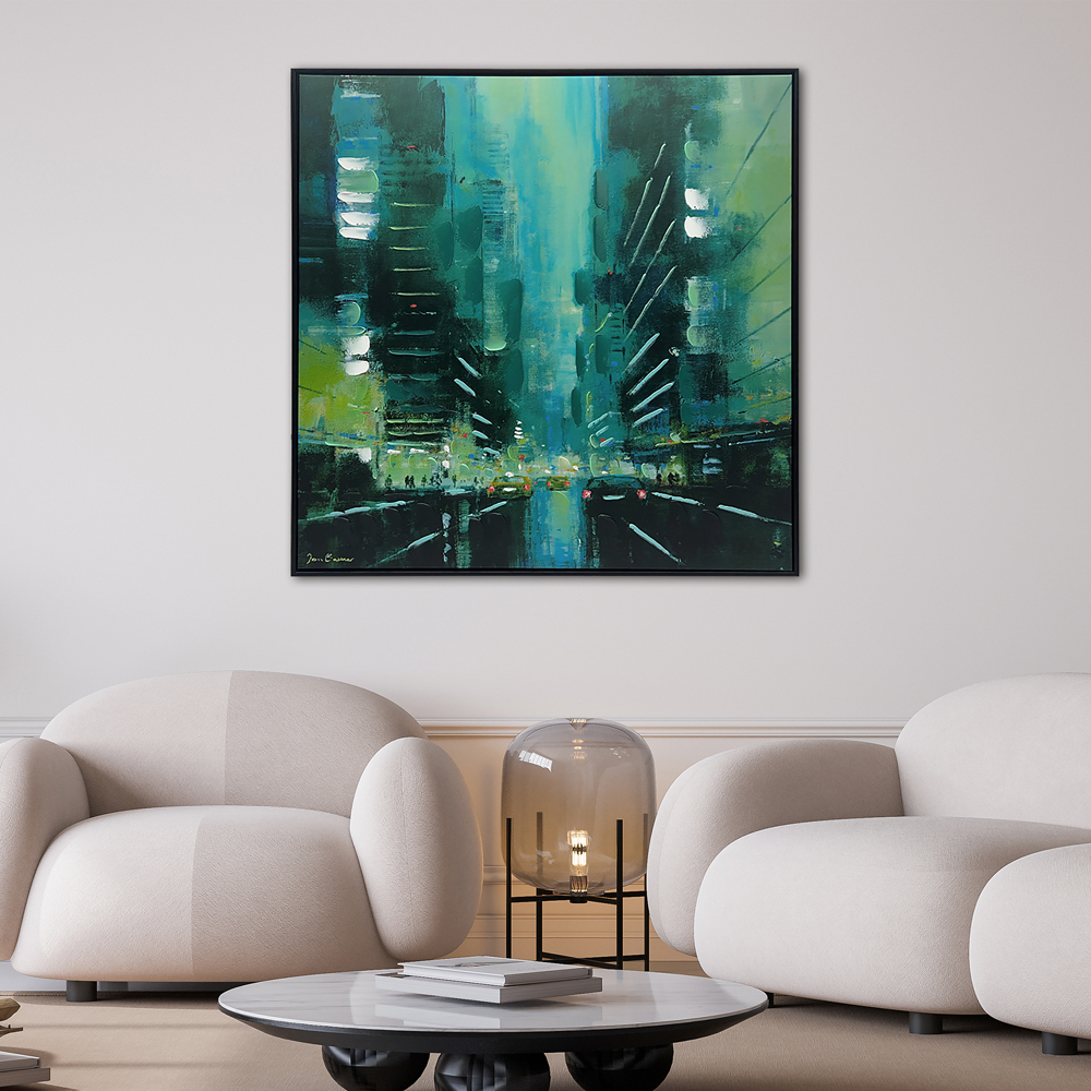 The Art Group     Jon Barker 'Downtown Manhattan' 87X87cm Textured Framed Canvas , BrandAlley