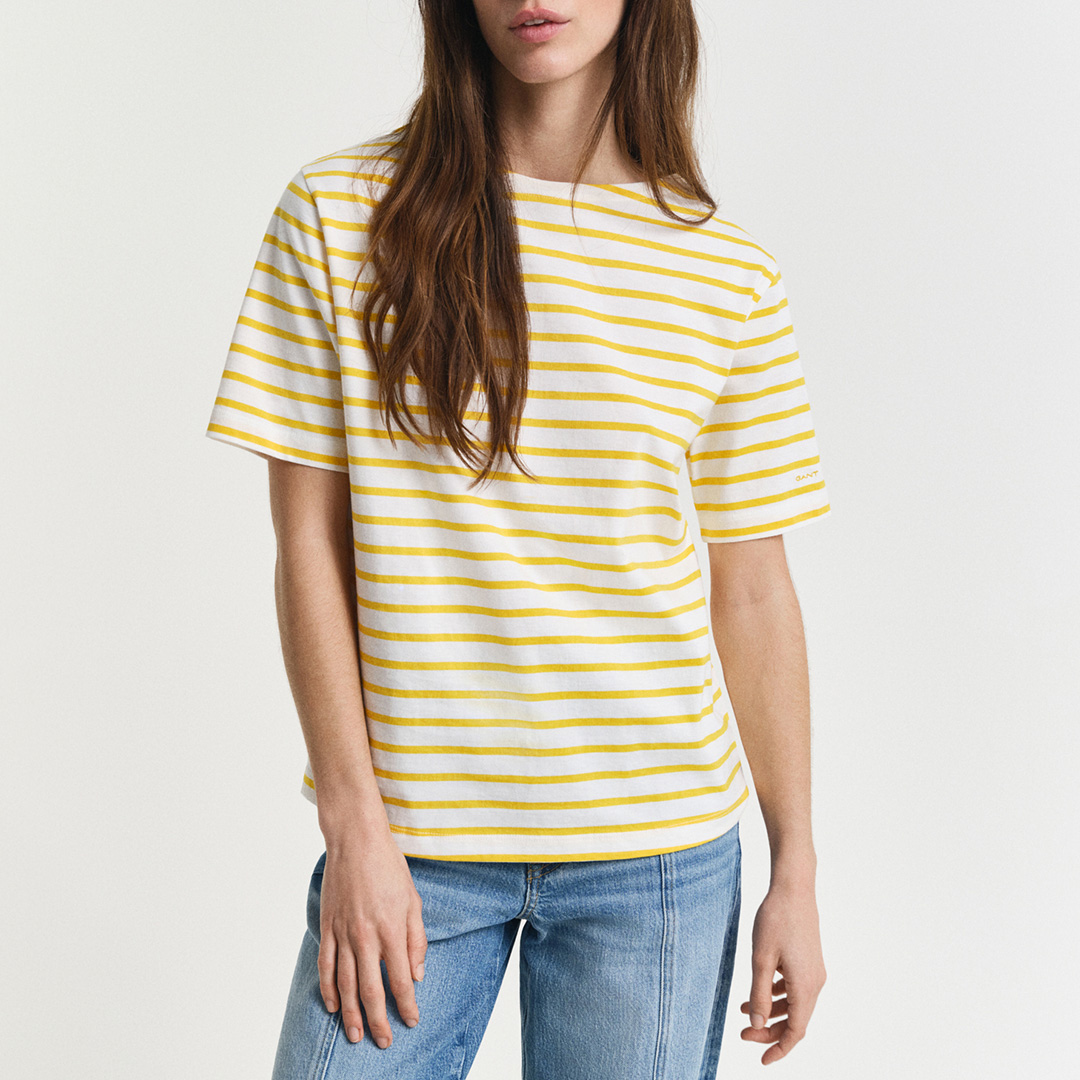 Gant Women's   Yellow Striped T-Shirt in Size M, BrandAlley