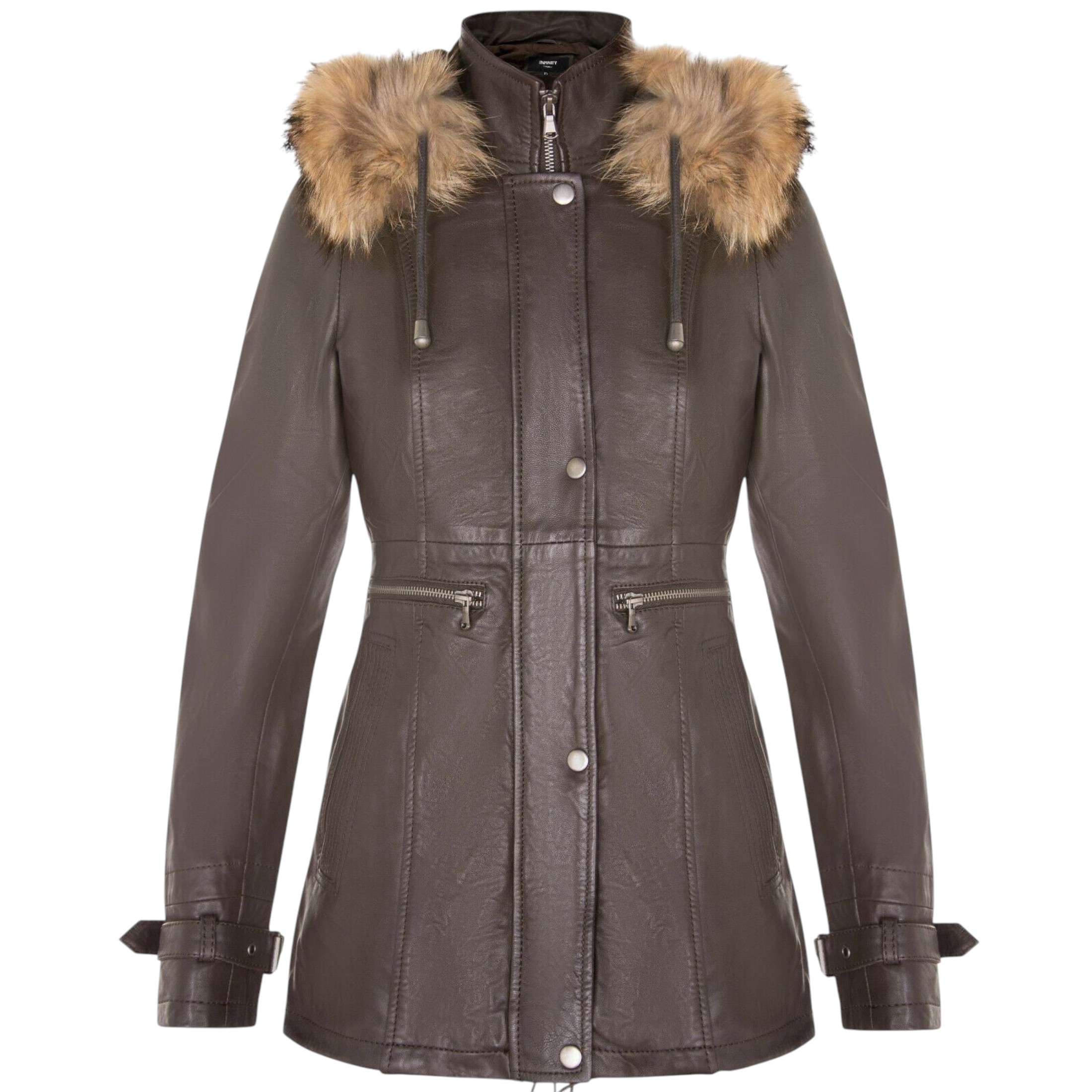 Infinity Leather Women's   Brown Warm Leather Hooded Parka Jacket-Northwich in Size 4XL, BrandAlley
