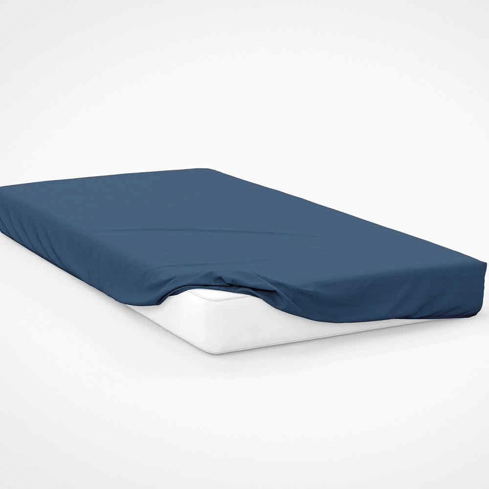 Belledorm    Navy 100% Brushed Cotton Single Fitted Sheet 15" Depth in Size Single, BrandAlley