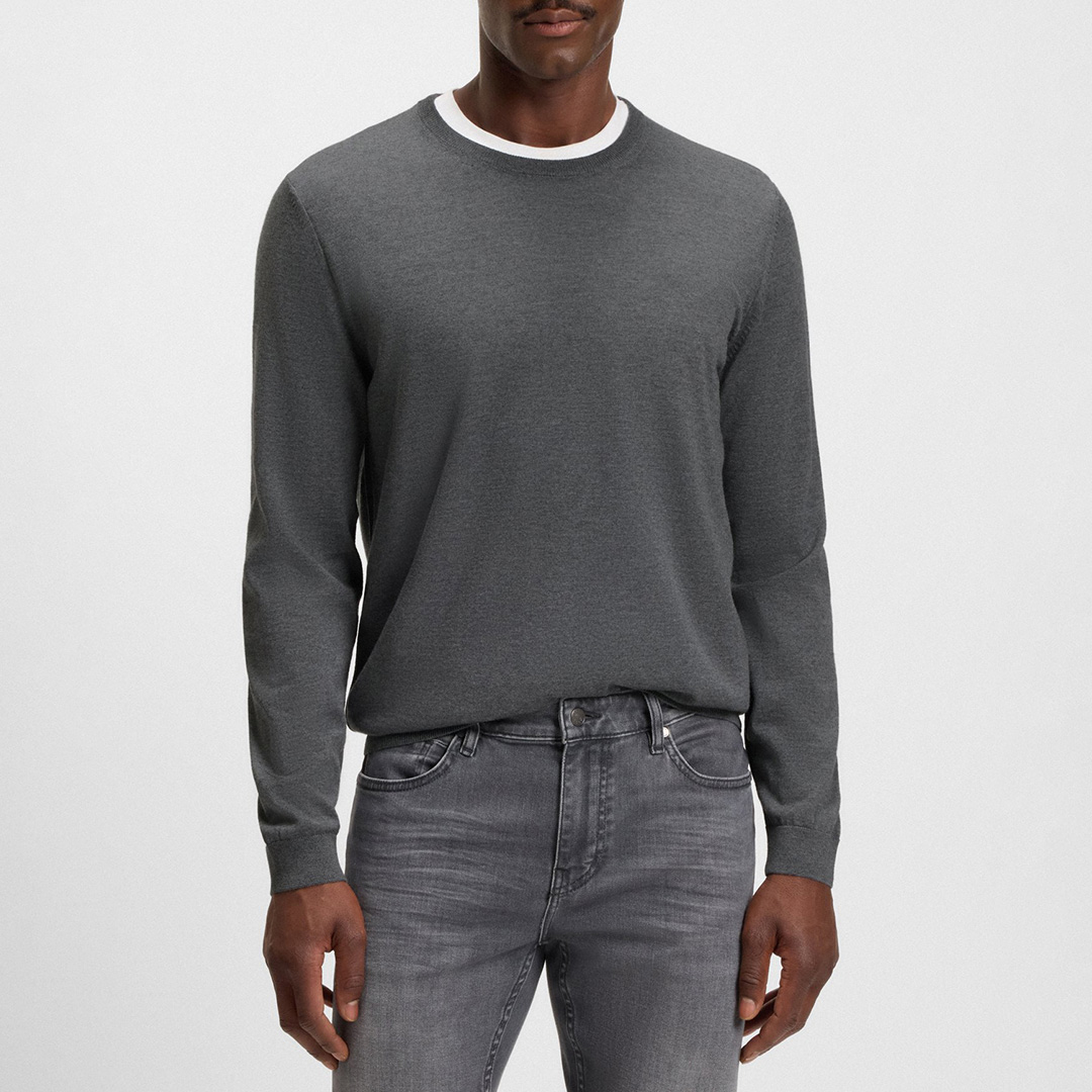 BOSS Men's  Grey Leno-P Merino Wool Jumper in Size M, BrandAlley