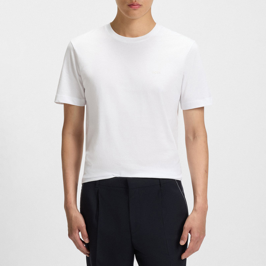 BOSS Men's  White Thompson Crew Cotton T-Shirt in Size L, BrandAlley