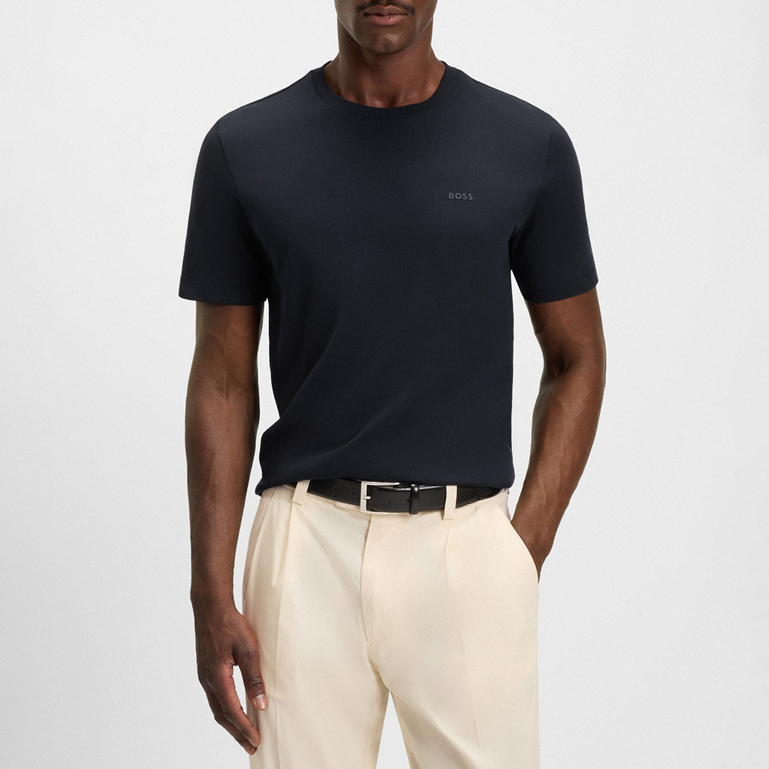 BOSS Men's  Navy Thompson Crew Cotton T-Shirt in Size L, BrandAlley