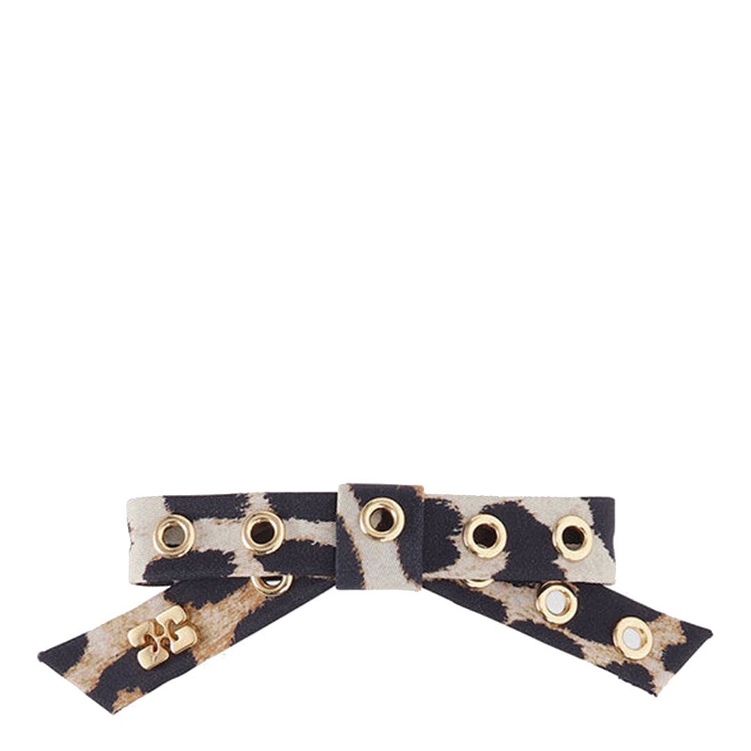 Ganni Women's   Brown Leopard Print Eyelet Bow Barrette in Size 12.5cm, BrandAlley