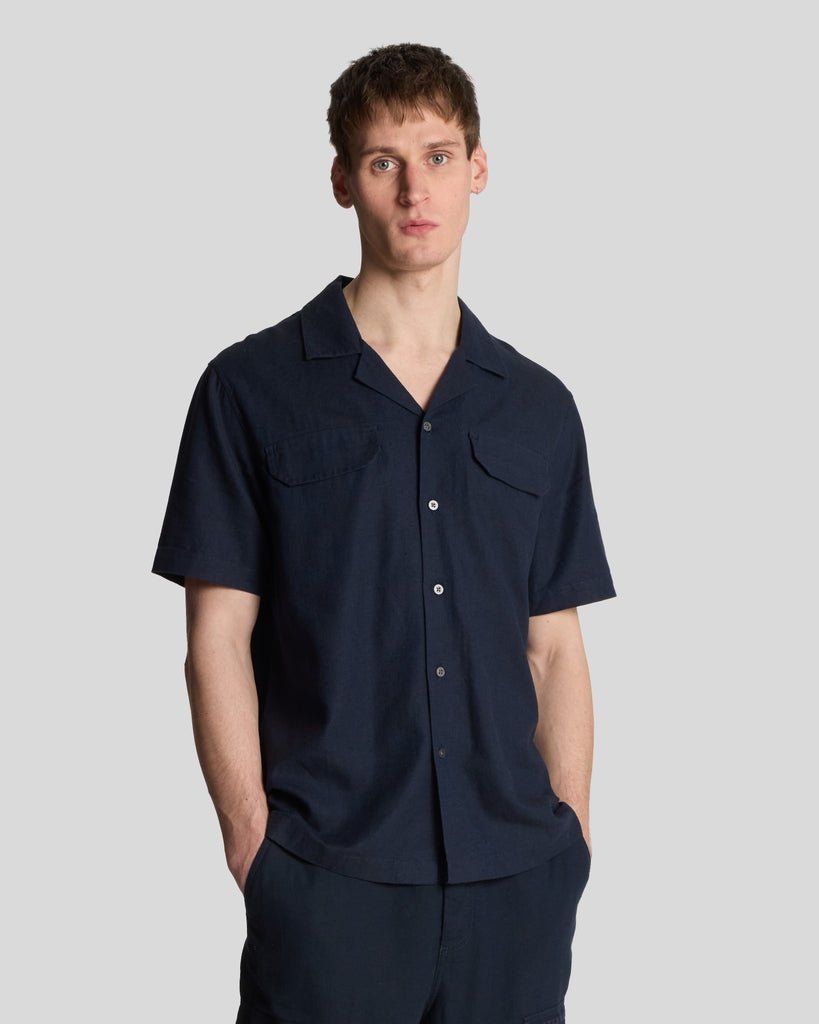 Lyle & Scott Men's   Navy Linen Blend Revere Shirt in Size S, BrandAlley