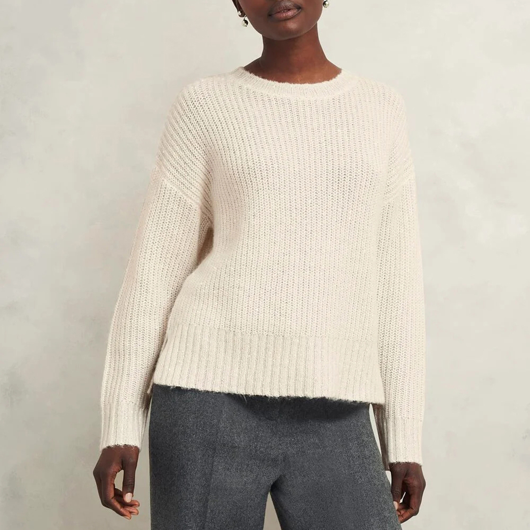 Hobbs London Women's  Cream Marsha Sequin Wool Blend Jumper in Size M, BrandAlley