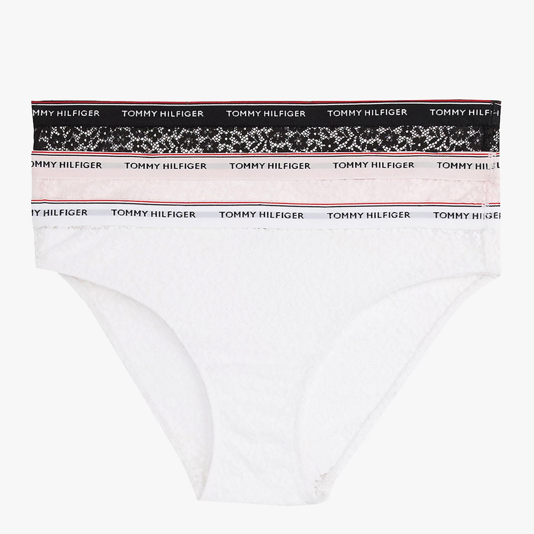 Tommy Hilfiger Women's   Black 3 Pack Bikini Lace Knickers in Size L, BrandAlley